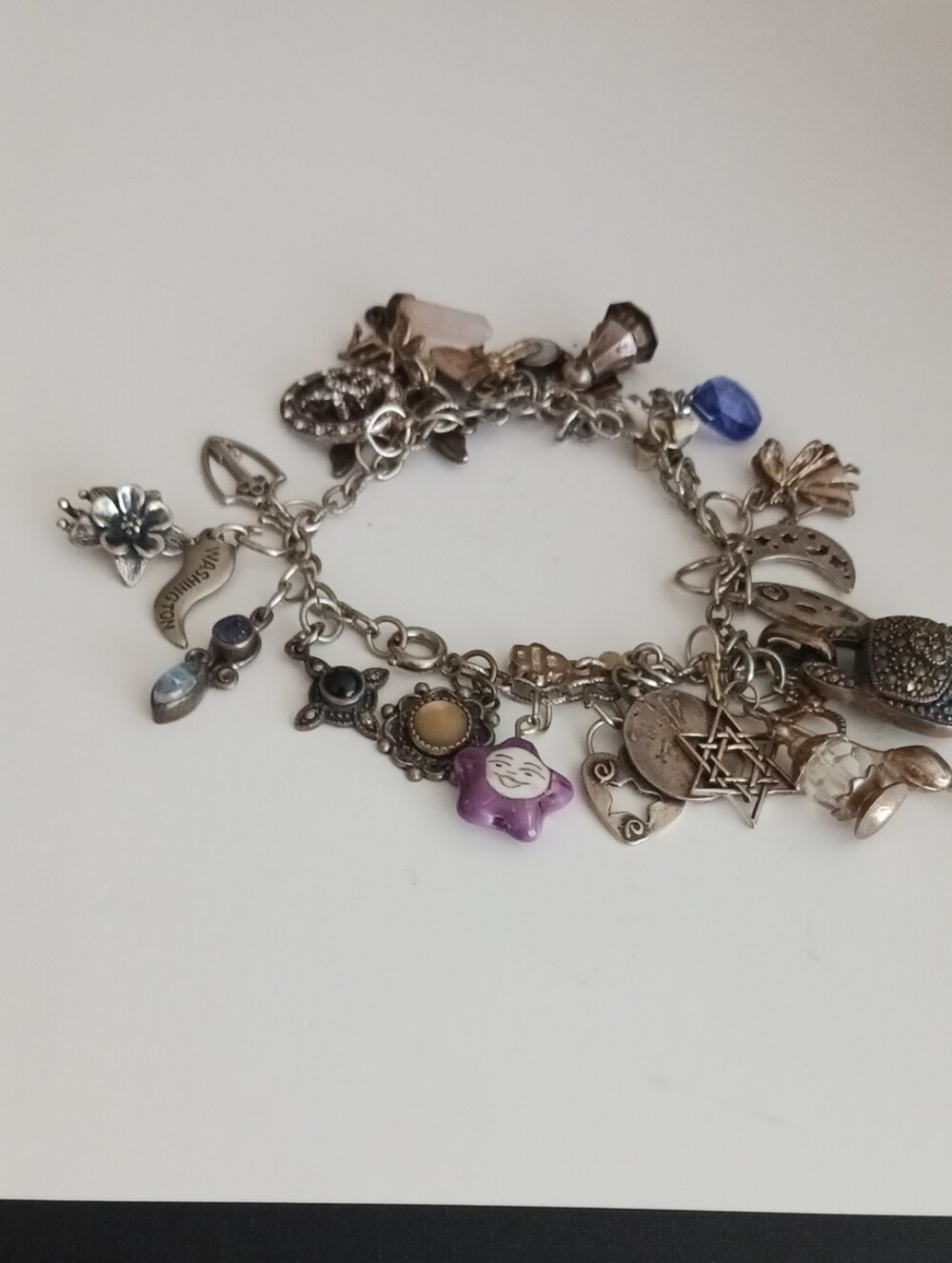 Sterling Siver Charm Bracelet.Vintage Charms &  very BOHO!